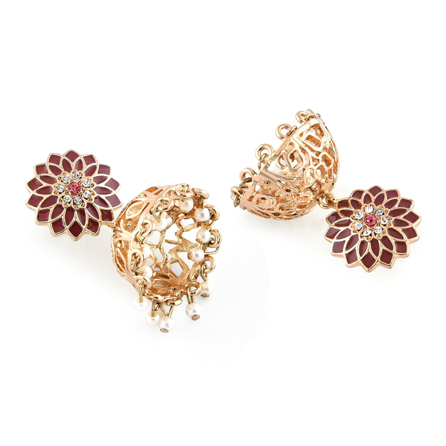 Floral Enamel Red Gold Jhumkas