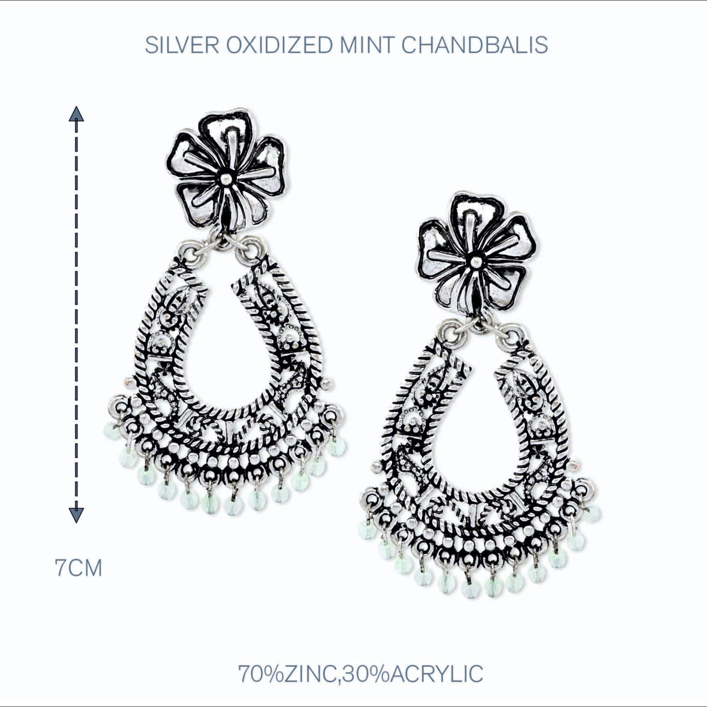 Silver Oxidized Mint Chandbalis Earrings