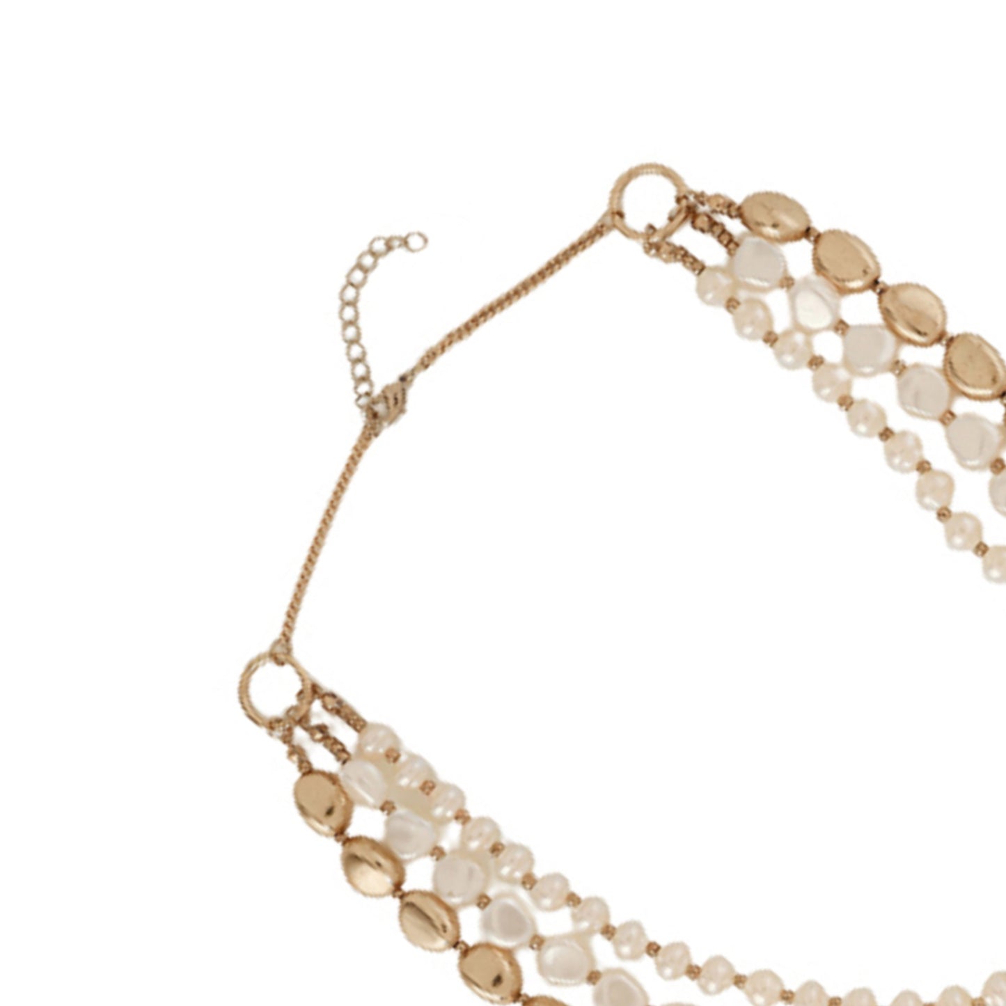 Pearl White & Gold Alloy Casual Necklace