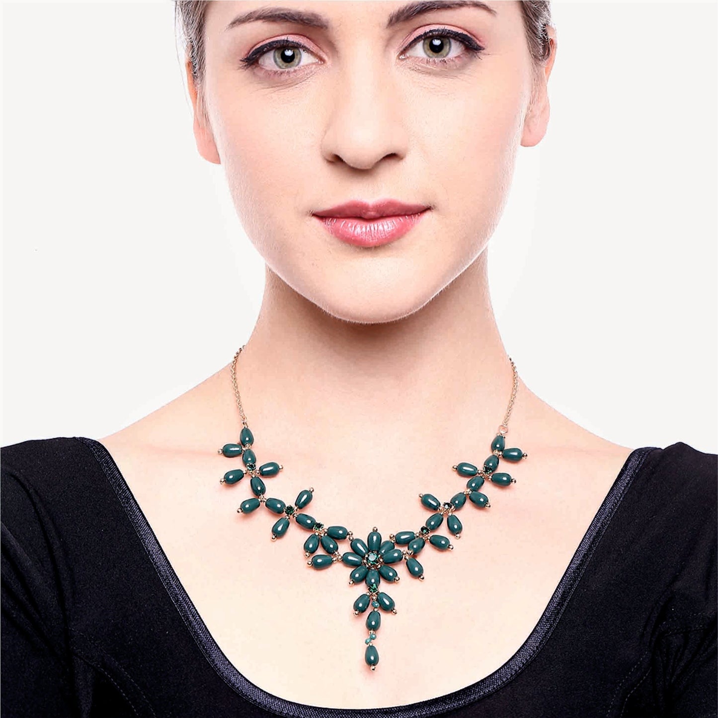 Green Cross Bead Necklace Zinc Necklace