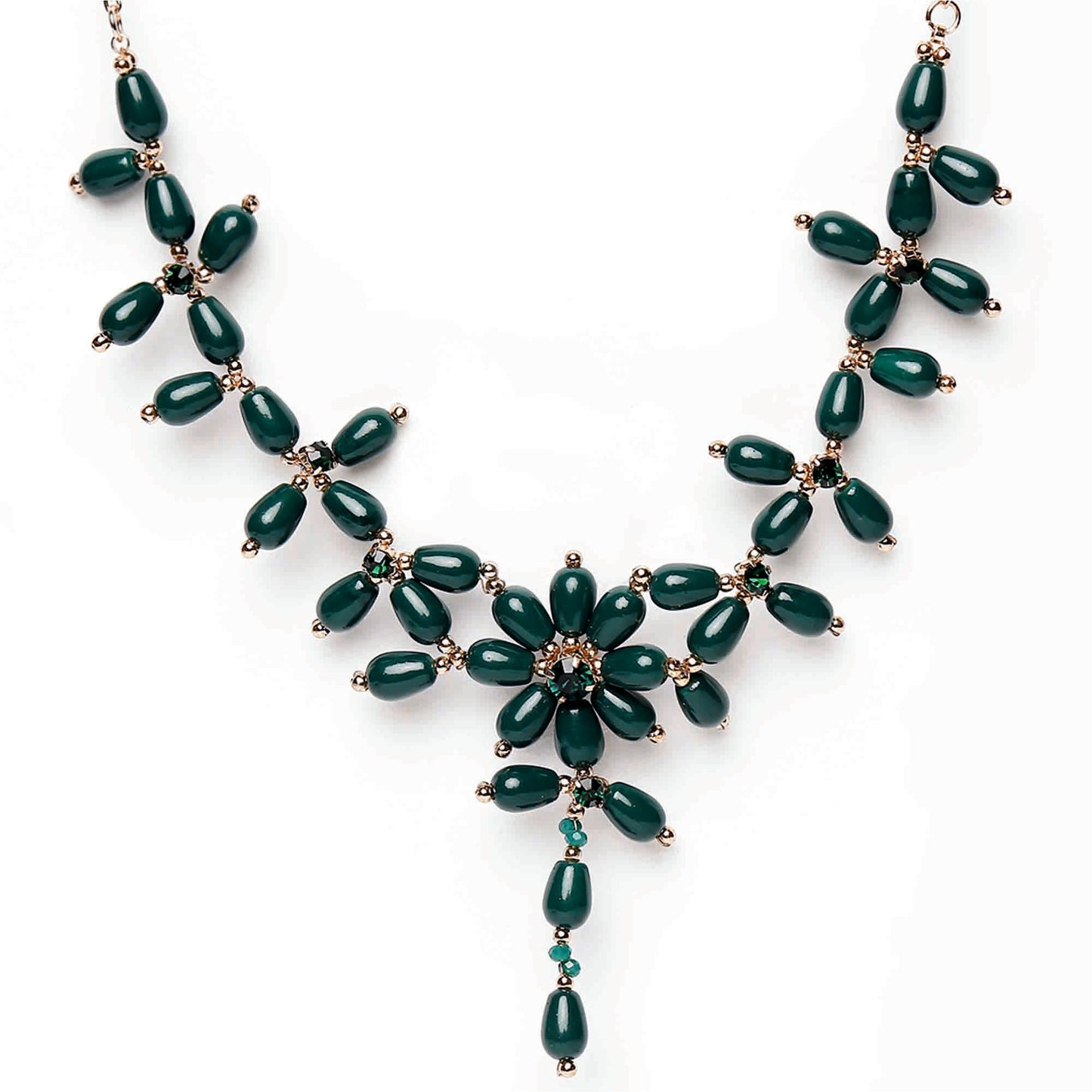 Green Cross Bead Necklace Zinc Necklace