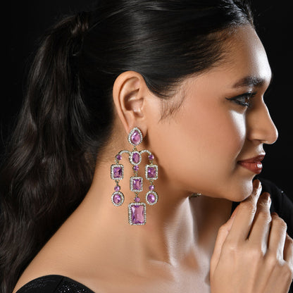 Long Chandelier Lavender Crystal Drop Earrings