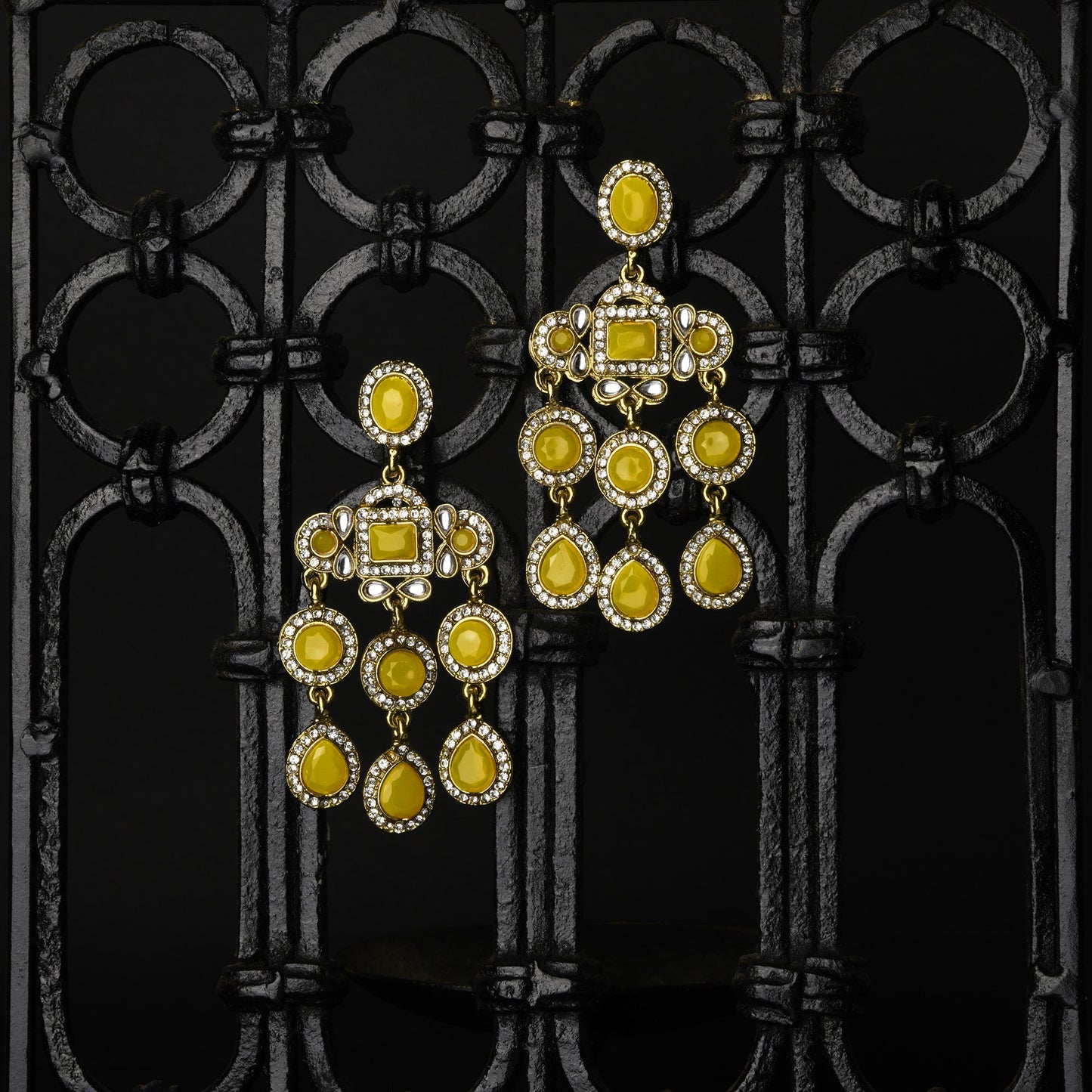 Long Chandelier Yellow Crystal Drop Earrings