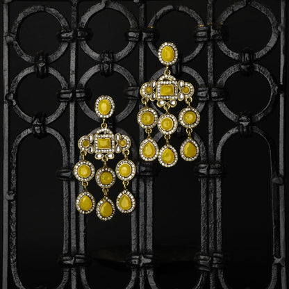 Long Chandelier Yellow Crystal Drop Earrings