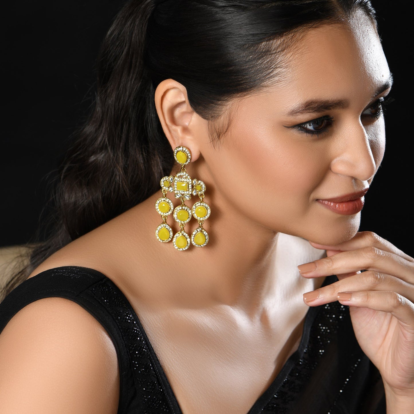 Long Chandelier Yellow Crystal Drop Earrings