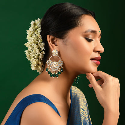 Green Chandbali Kundan Earrings