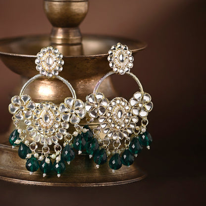 Green Chandbali Kundan Earrings