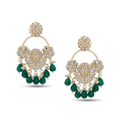 Green Chandbali Kundan Earrings