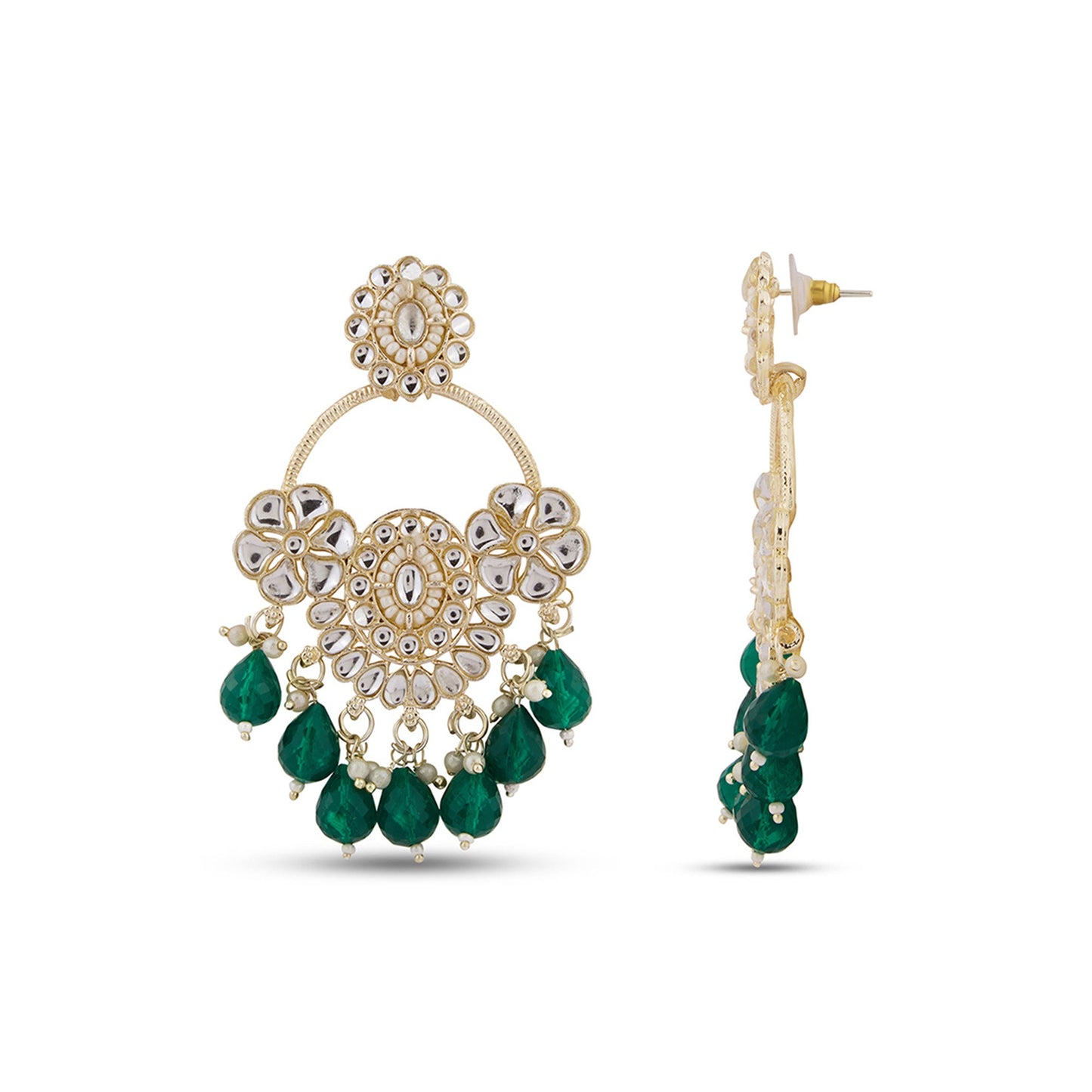 Green Chandbali Kundan Earrings