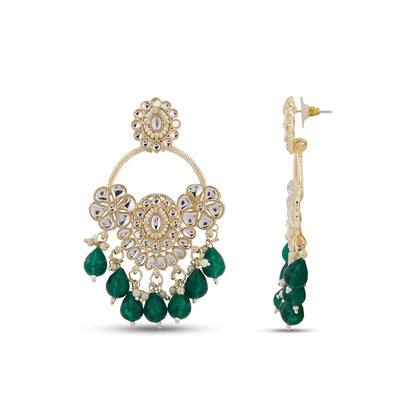 Green Chandbali Kundan Earrings