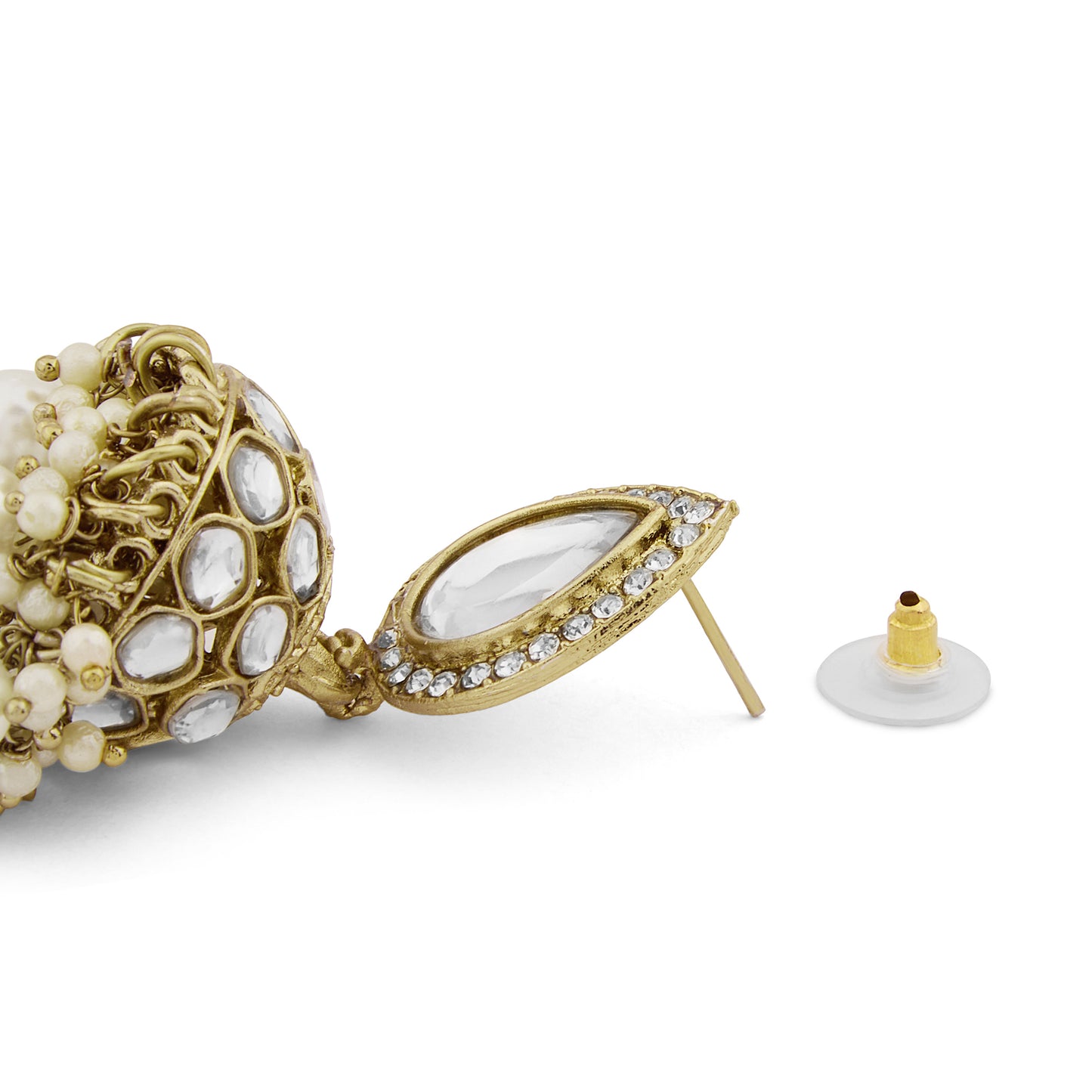 Gold Kundan and Pearl Drop Jhumka  Earrings