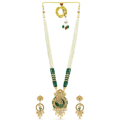 Green Beaded Long Necklace Set