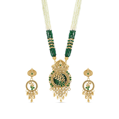 Green Beaded Long Necklace Set