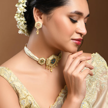 Enameled Pearl Choker Set