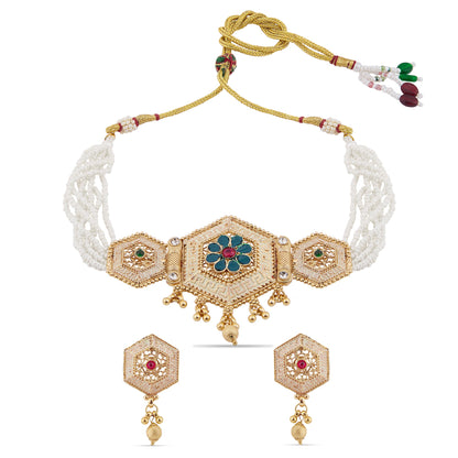 Enameled Pearl Choker Set