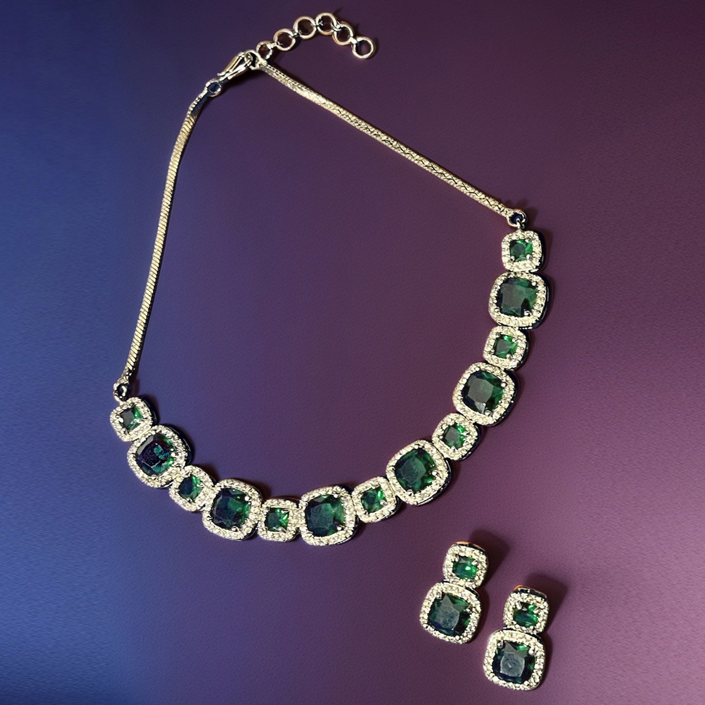 Green Emerald Stone & Cubic Zirconia Jewellery Set