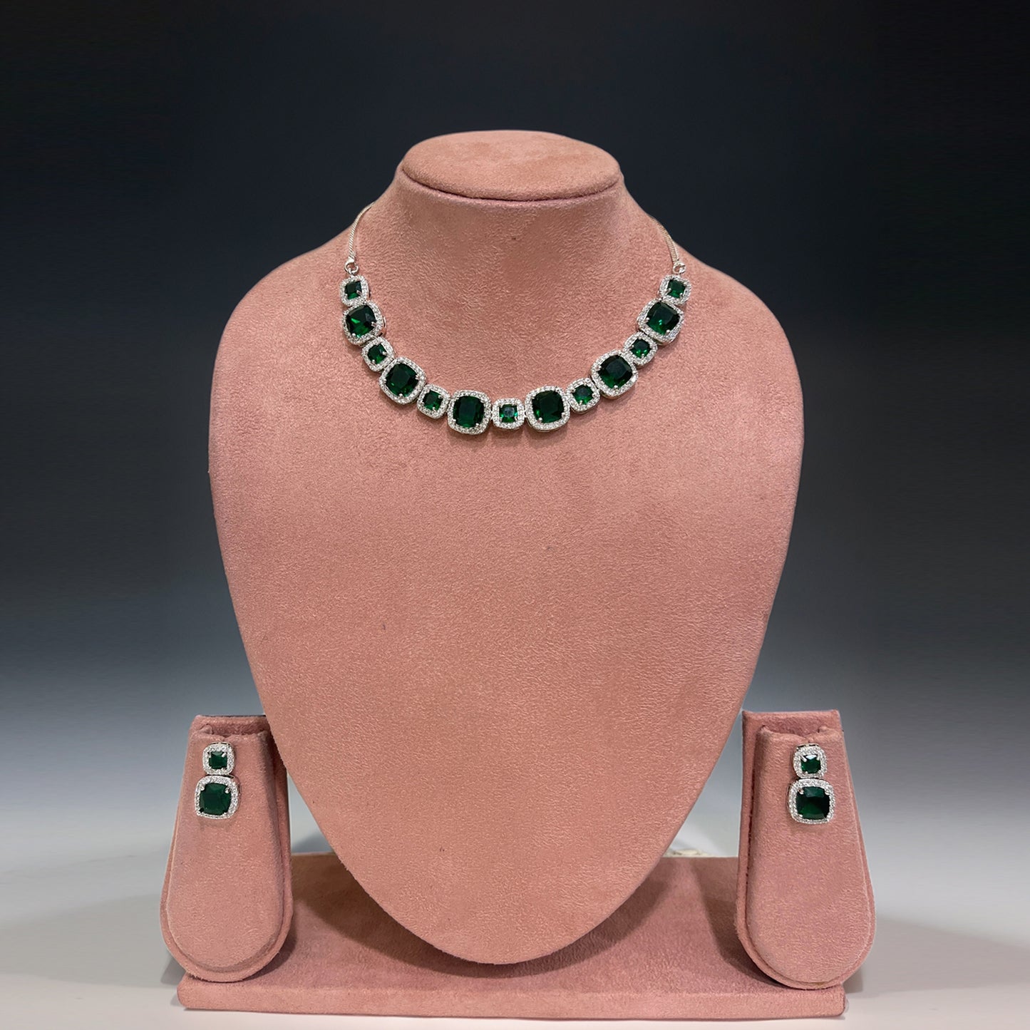 Green Emerald Stone & Cubic Zirconia Jewellery Set