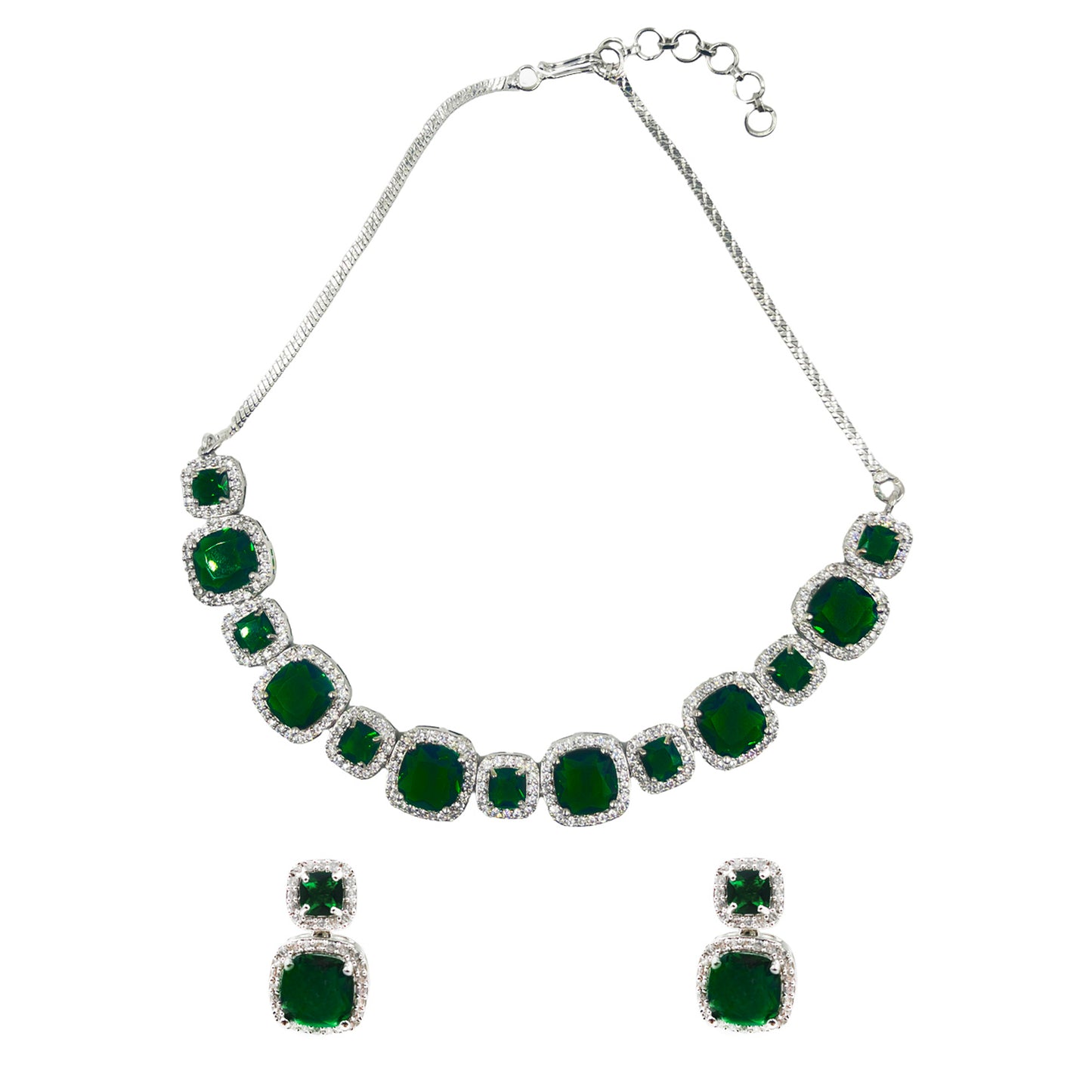 Green Emerald Stone & Cubic Zirconia Jewellery Set