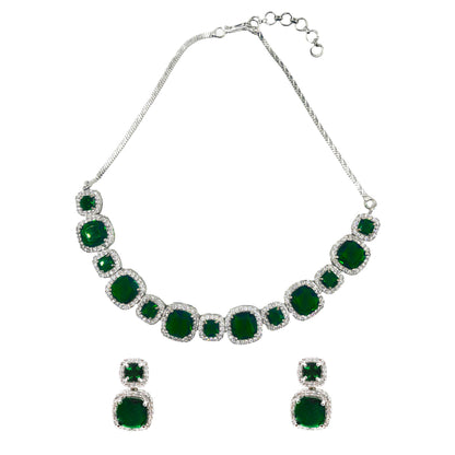 Green Emerald Stone & Cubic Zirconia Jewellery Set