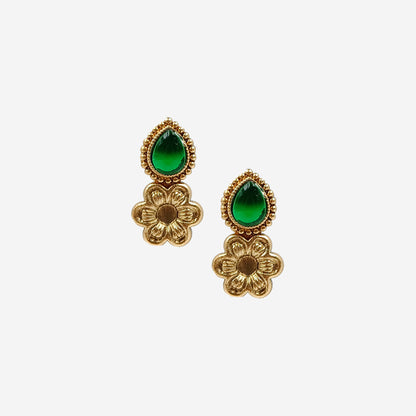 Green Tear drop shape With Gold Flower Jewelry Set