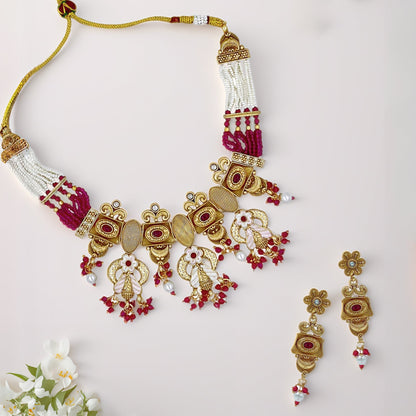 Pink Anti-Tarnish Flower Necklace Set