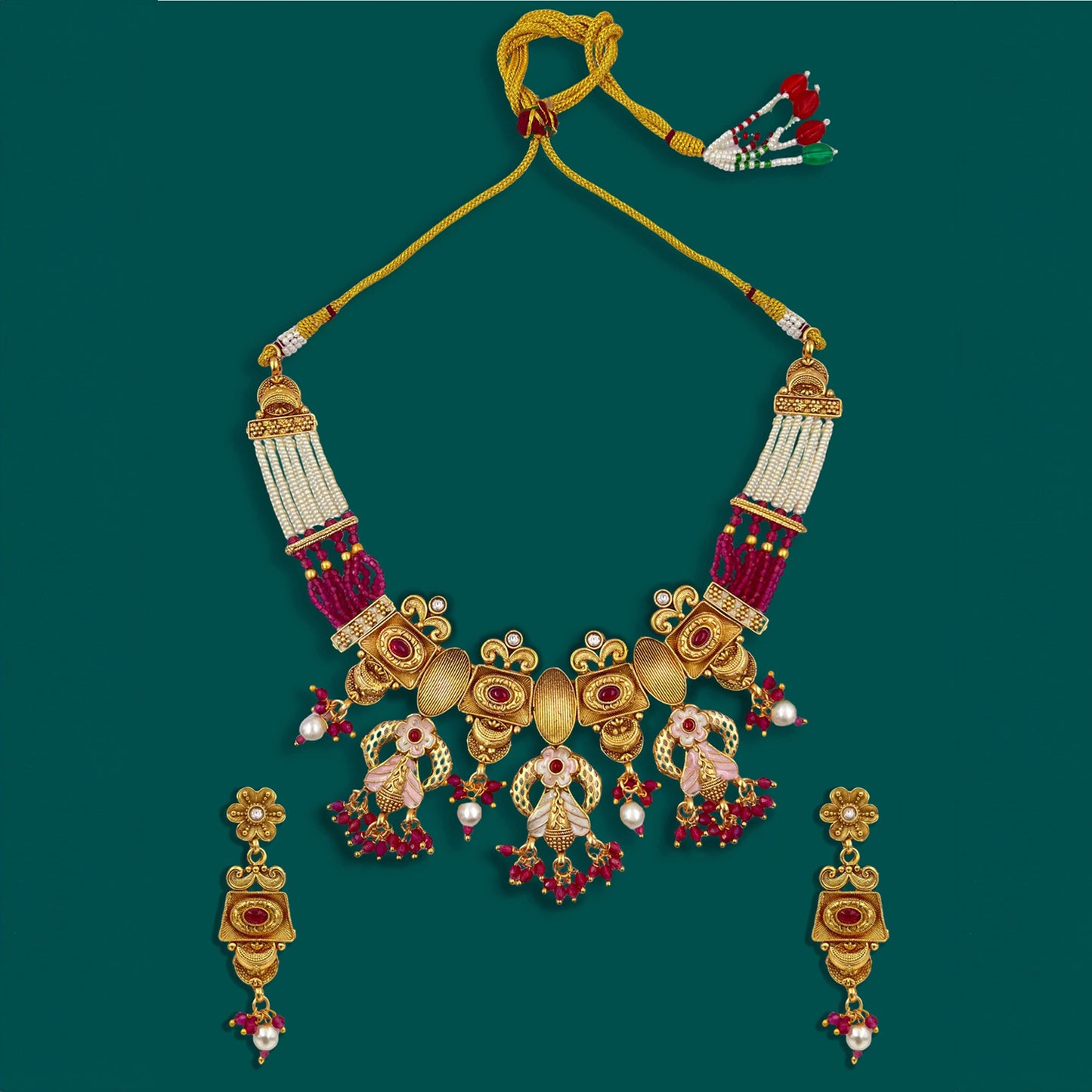 Pink Anti-Tarnish Flower Necklace Set