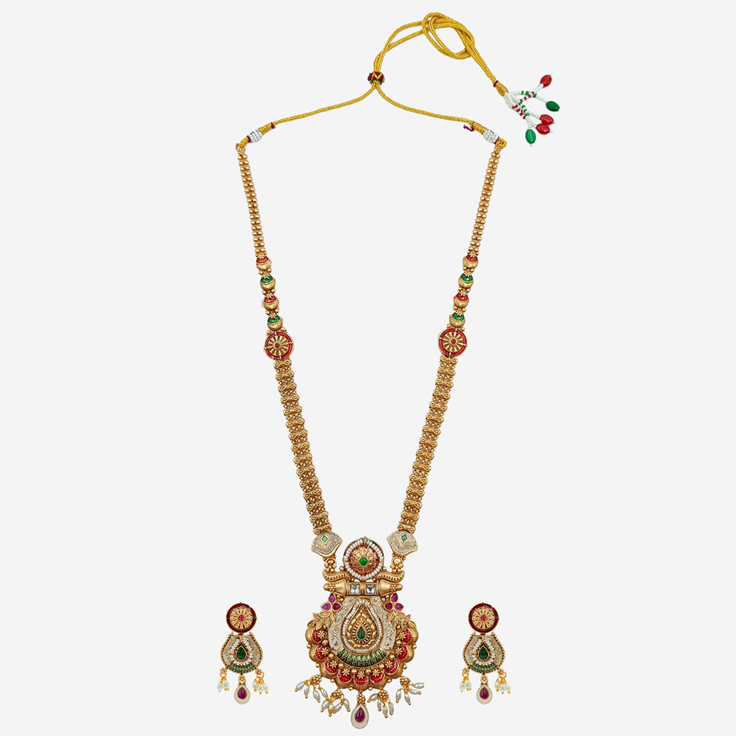 Gold Long Enamelled  Necklace Set