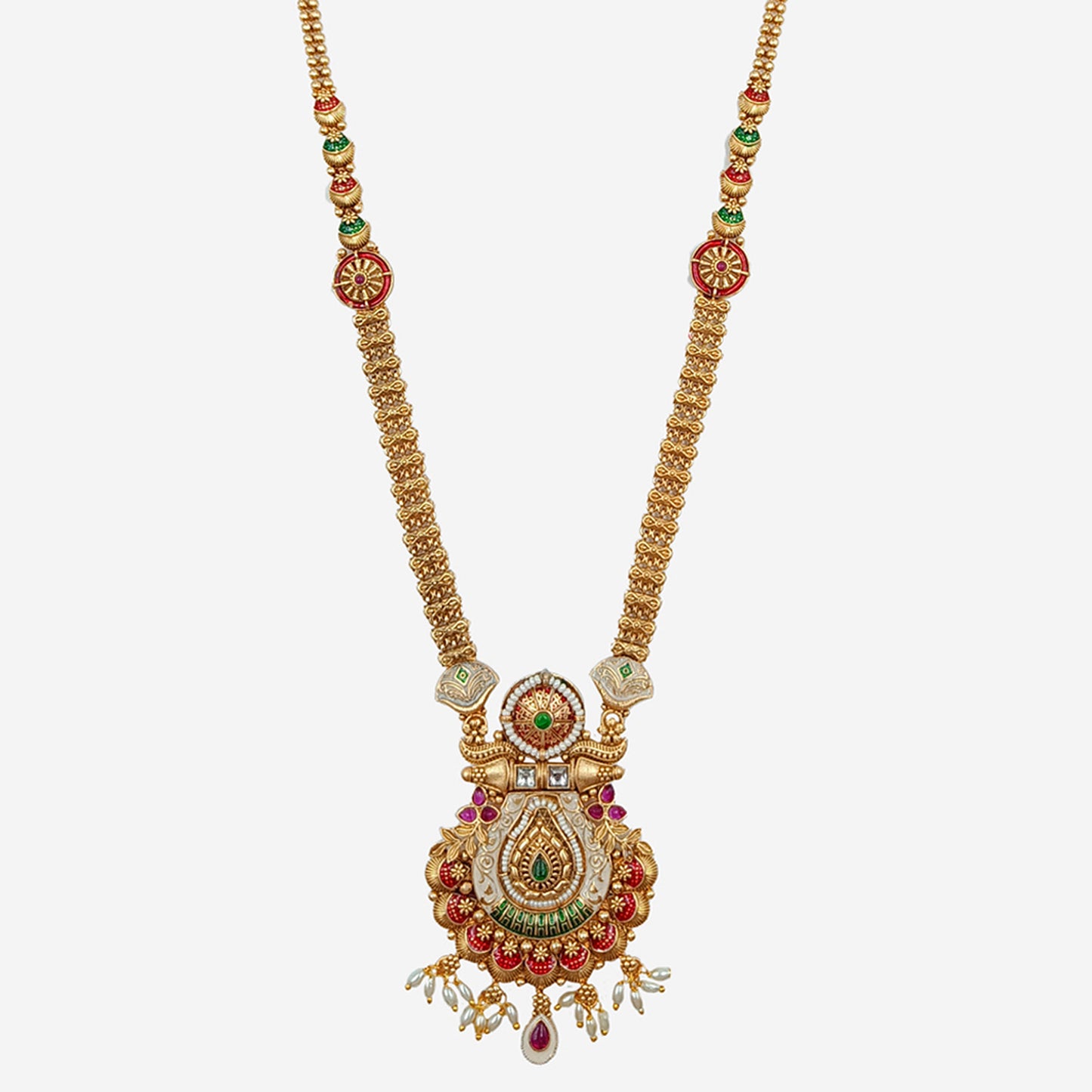 Gold Long Enamelled  Necklace Set