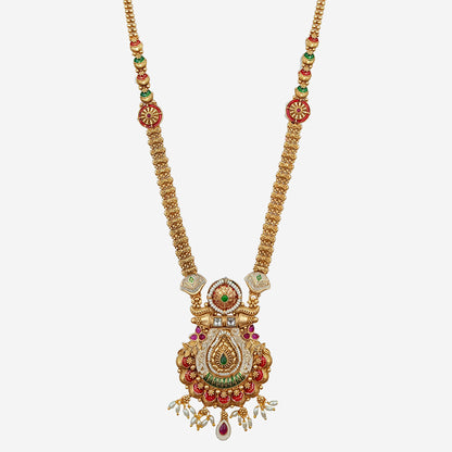 Gold Long Enamelled  Necklace Set