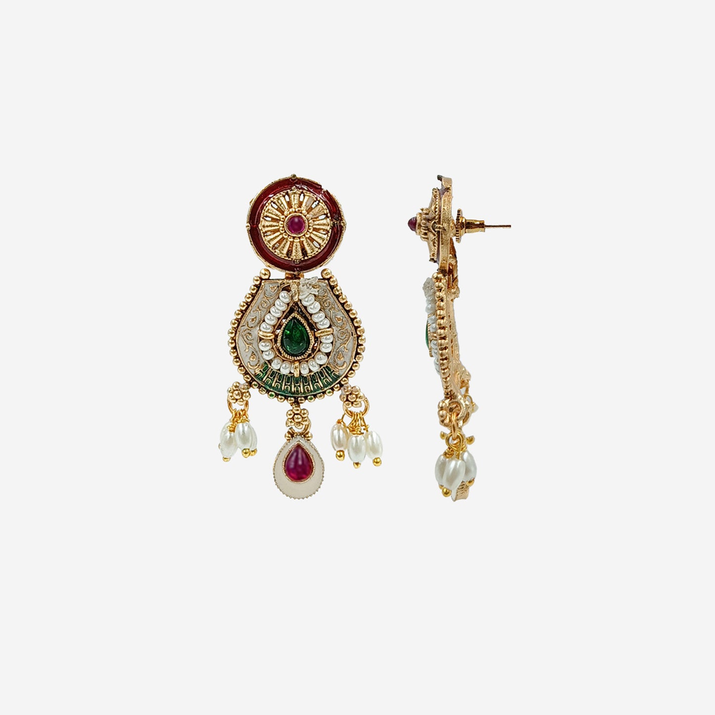 Gold Long Enamelled  Necklace Set