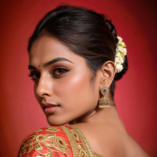 Cubic Zirconia Emerald Jhumka Earring