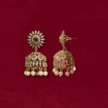 Cubic Zirconia Emerald Jhumka Earring