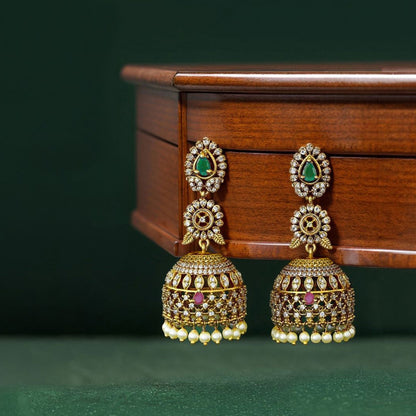 Cubic Zirconia Multicolor Jhumka Earring
