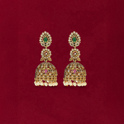 Cubic Zirconia Multicolor Jhumka Earring