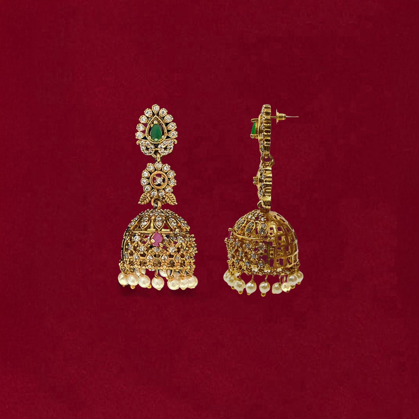 Cubic Zirconia Multicolor Jhumka Earring
