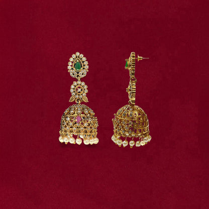 Cubic Zirconia Multicolor Jhumka Earring