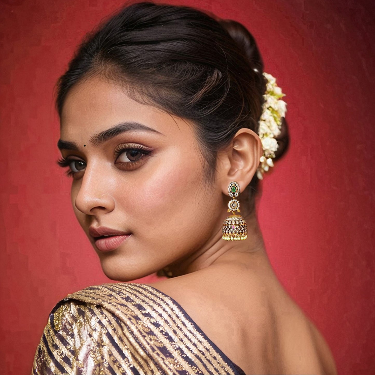 Cubic Zirconia Multicolor Jhumka Earring