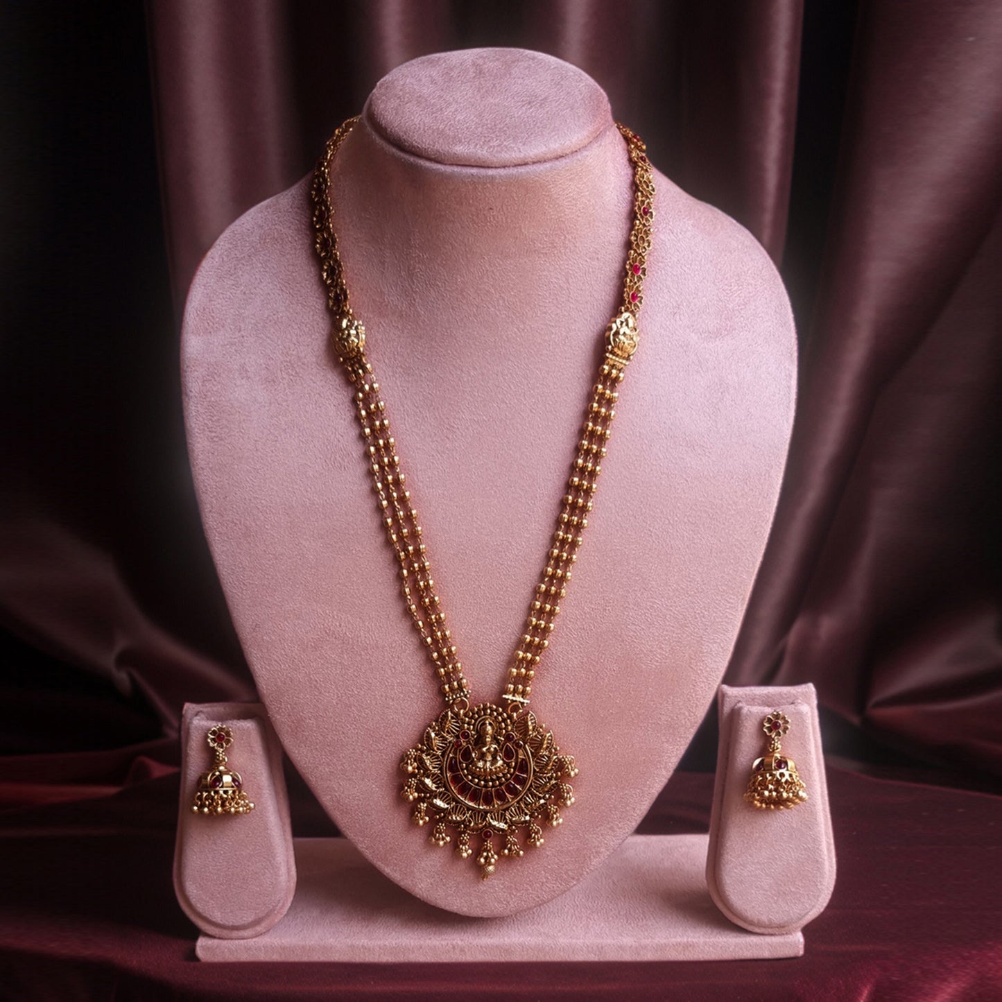 Gold Royal Ruby Temple Necklace Set