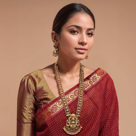 Anti-Tarnish Long Laxmi Temple Set
