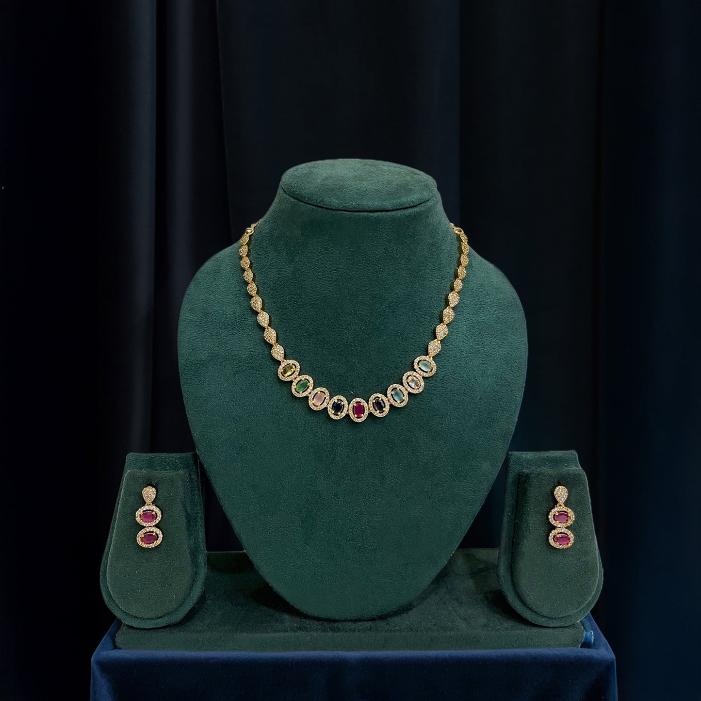 Multi-Colored Stone Navratan Choker Jewelry Set