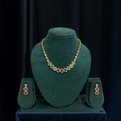 Multi-Colored Stone Navratan Choker Jewelry Set