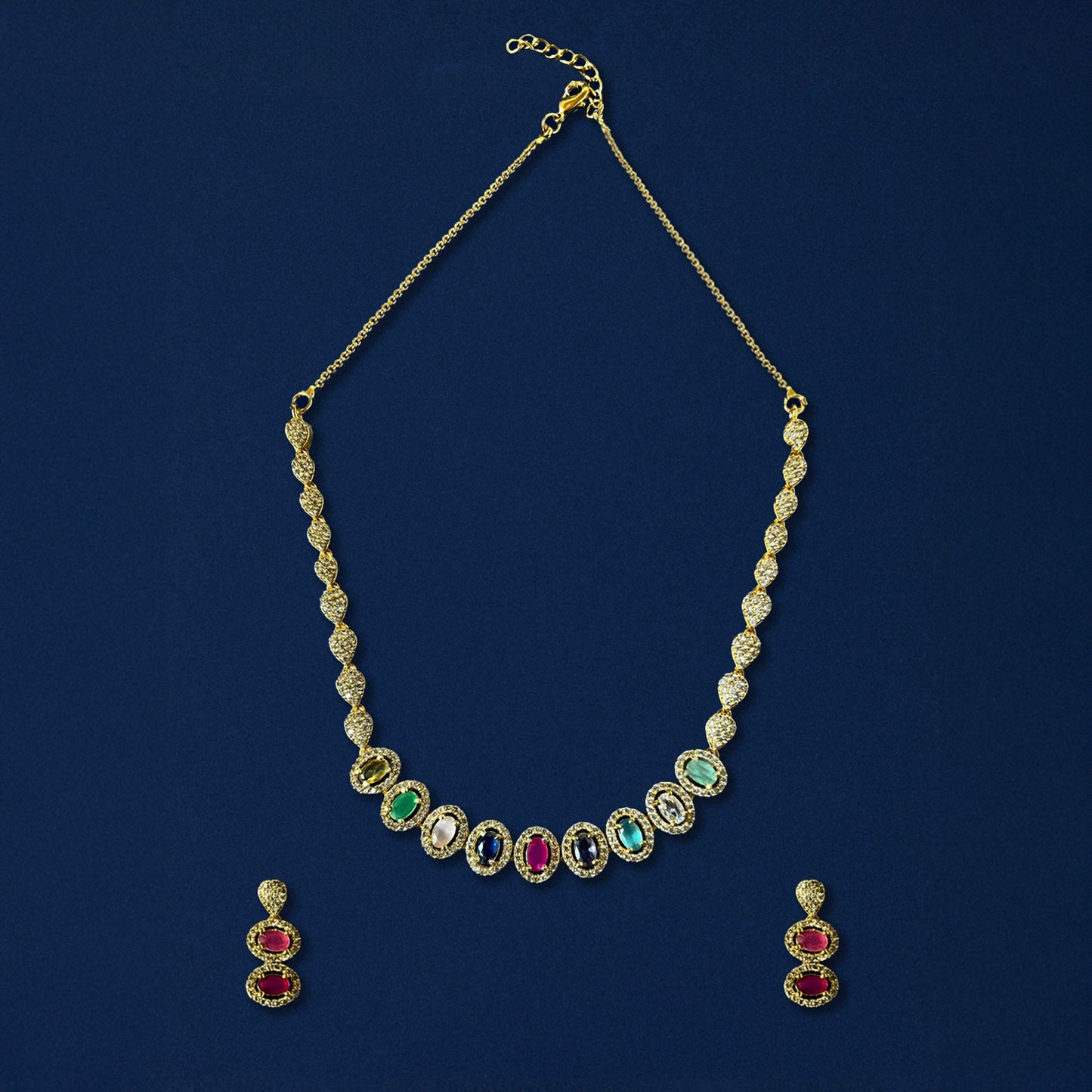 Multi-Colored Stone Navratan Choker Jewelry Set