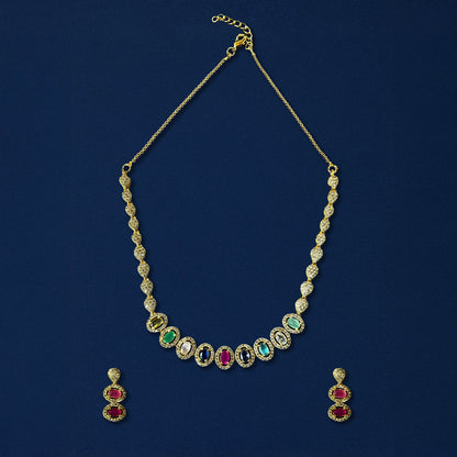 Multi-Colored Stone Navratan Choker Jewelry Set