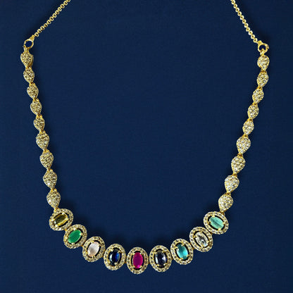 Multi-Colored Stone Navratan Choker Jewelry Set