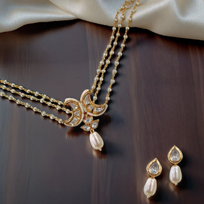 Moon Pendant Pearl Chain Necklace Set