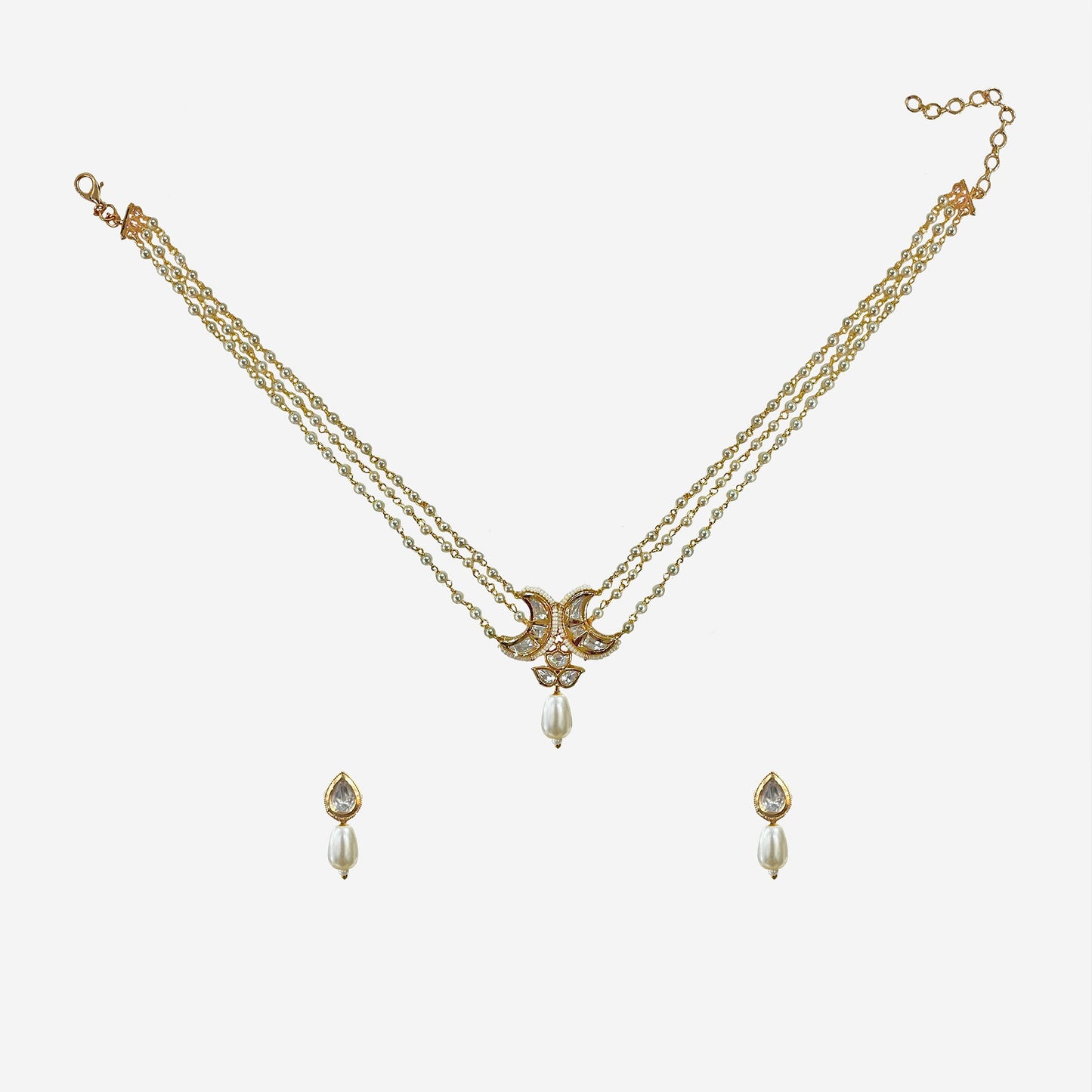 Moon Pendant Pearl Chain Necklace Set