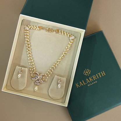 Moon Pendant Pearl Chain Necklace Set