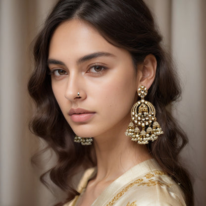 White Kundan Studded Jhumka Chandelier Earring