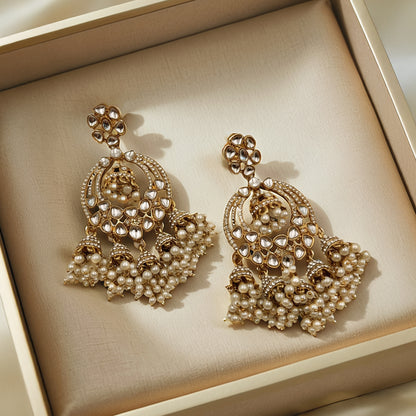 White Kundan Studded Jhumka Chandelier Earring