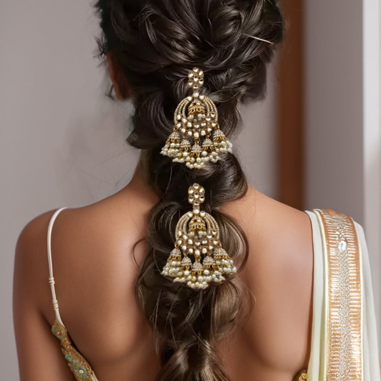 White Kundan Studded Jhumka Chandelier Earring